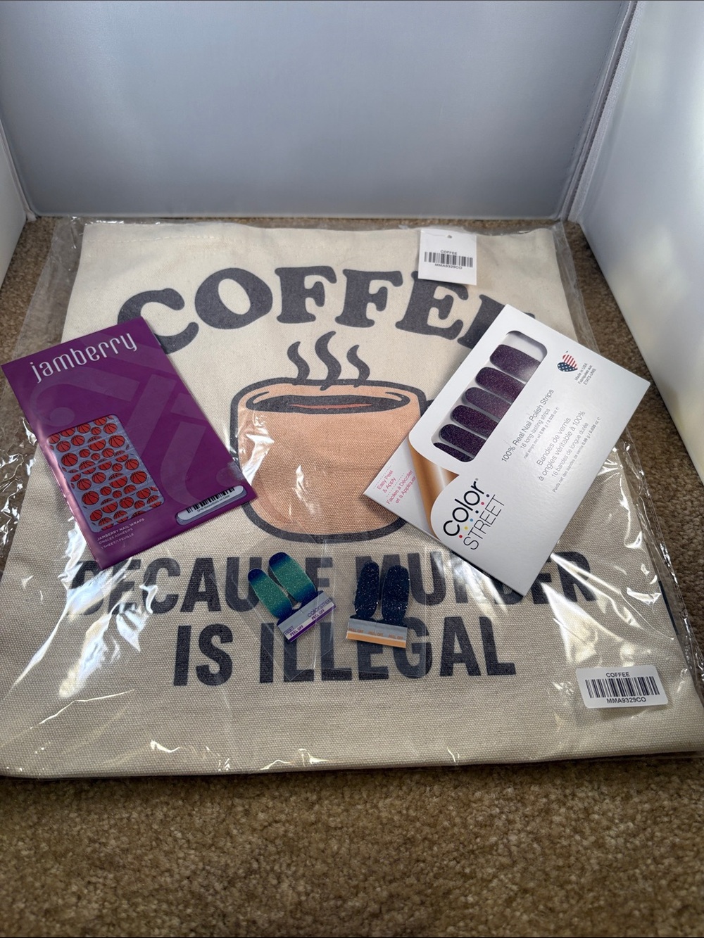Coffee Canvas Tote Bag w/assorted color street & jamberry